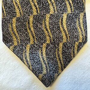 Vintage Villa Bugatti 100% silk tie woven wave pattern in gray & gold tones